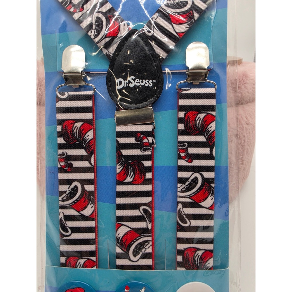 Spirit Halloween Dr. Seuss Suspenders and Pin Set Black and Red Halloween - Picture 8 of 12